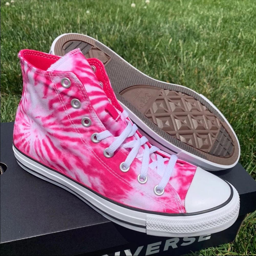 Converse All Star CTAS HI Sneakers in Pink Tie Dye - Picture 6 of 11